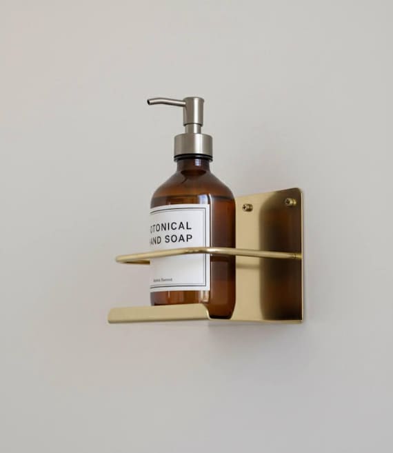 Unlacquered Brass Wall Shelf Bathroom Organizer | Gold Floating Shelf with Rail | Modern Bathroom Storage | Vanity Decor Shelf
