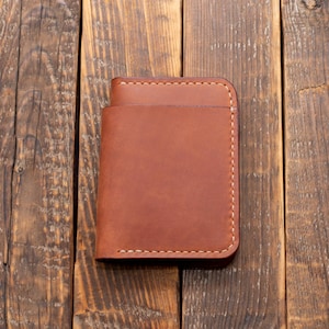 Cartera de cuero plegable Cartera de cuero marrón Cartera para tarjetas Cartera minimalista Tarjetero