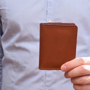 Cartera de cuero para tarjetas Cartera minimalista Cartera de cuero de tres pliegues Cartera de cuero Cartera de cuero minimalista