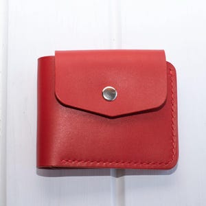 Carteira vermelha dobrável Carteira de couro vermelha para ela Carteira vermelha clássica Carteira pequena de couro vermelha Carteira de bolso minimalista Carteira para cartão e dinheiro