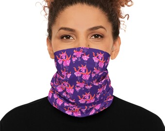 Midweight Neck Gaiter, Purple Fuchsia Flowers Design