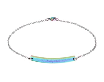 Personalized Making Tracks Engraved Curved Bar Anklet