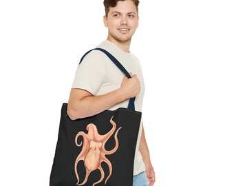 Bolso de mano con diseño de pulpo negro, personalizado.