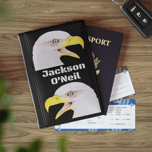 Capa para passaporte dos EUA, carteira para passaporte, águia americana americana em design preto, personalizável