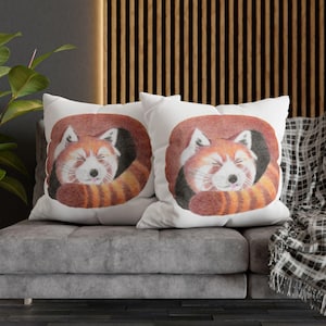 Funda de almohada y funda de cojín de lona polivinílica cuadrada con diseño de panda rojo