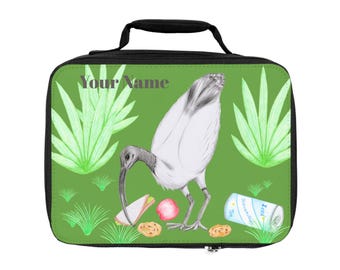 Bolsa térmica verde para almuerzo, diseño de pavo y pollo, personalizable.