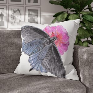 Square Poly Canvas Pillowcase, Pipevine Swallowtail Butterfly on White Design