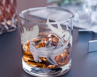 Rocks Glass, 10oz, Hammerhead Shark Design