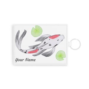 Stylish Saffiano Leather Card Holder, Butterfly Koi Design, Personalizable