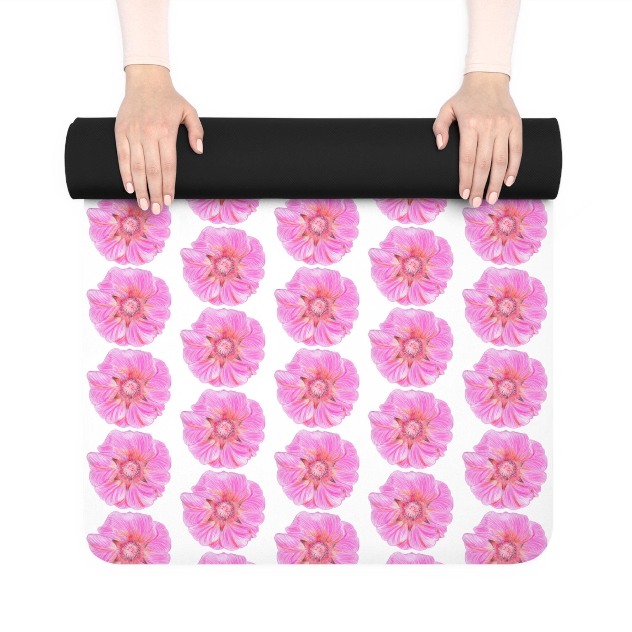 ラバーヨガマット、ピンクの花柄 - Etsy 日本