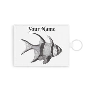 Stylish Saffiano Leather Card Holder, Cardinal Fish Design, Personalizable