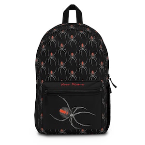 Black Backpack, Redback Spider Design, Personalizable