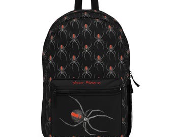 Black Backpack, Redback Spider Design, Personalized