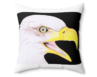 Spun Polyester Square Pillow, Bald Eagle on Black and White Design