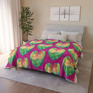 Hot Pink Soft Polyester Blanket, Peachface Lovebirds Design