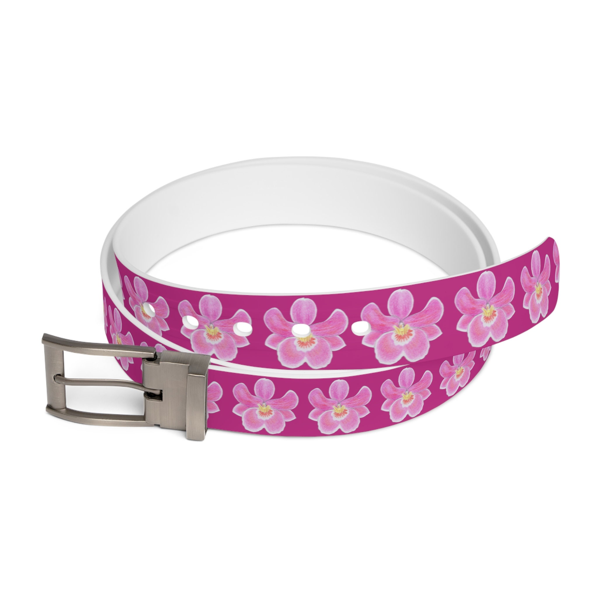 Preppy belt double sided with sage/gray floral and pink bits,adjustable 1.5”x39” Spring_Floral_Needlepoint_Belt  main image 2