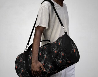 Duffel Bag, Redback Spider Design, Large Black Arachnid Bag, 2 Sizes