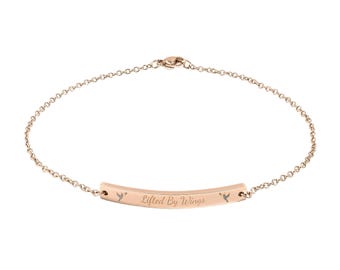 Lifted By Wings Gold Plated Engraved Curved Bar Anklet, Personalized