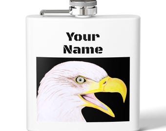 Personalisierte Weißkopfseeadler Edelstahl Flasche, 6 Unze, amerikanische Flasche