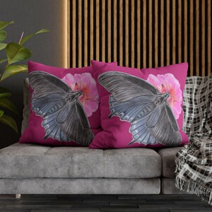 Square Pink Butterfly Canvas Pillowcase, Pipevine Swallowtail Butterfly Design
