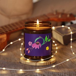 Scented Soy Candle (Multi-Size, Amber Jar), Hoverfly and Flowers Design