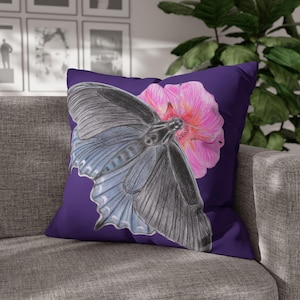 Square Poly Canvas Pillowcase, Pipevine Swallowtail Butterfly on Purple Design