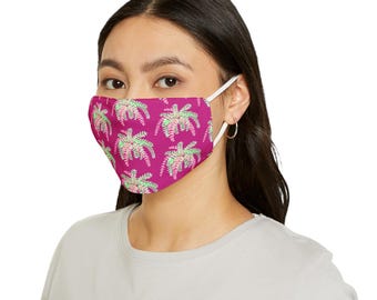 Snug-Fit Polyester Face Mask, Pink and Green Ferns on Pink Design