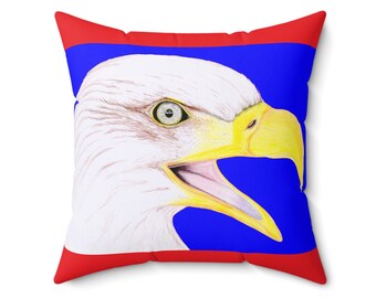 Spun Polyester Square Pillow, Bald Eagle on Red and Blue