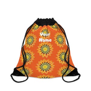 Drawstring Bag, Gazanias on Orange Design, Personalized