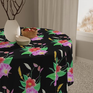 Tablecloth, Floral Design on Black