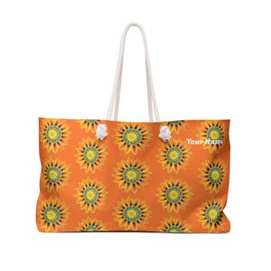 Weekender Bag, Gazania Flower on Orange Design, Personalized