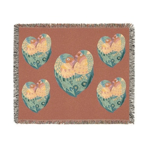 Woven Blanket, Peachface Lovebirds Design