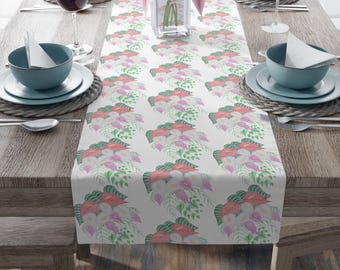Camino de mesa blanco para boda con diseño de ramo floral (algodón, poliéster)