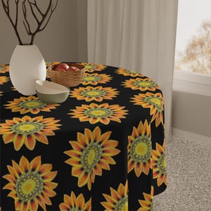 Tablecloth, Yellow and Black Floral Gazania Design