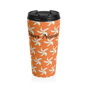 Stainless Steel Travel Mug, Lillies on Orange Design, 15oz Tumbler, Personalizable