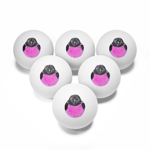 Ping Pong Balls, 6 pcs, Cranky Pink Robin Design