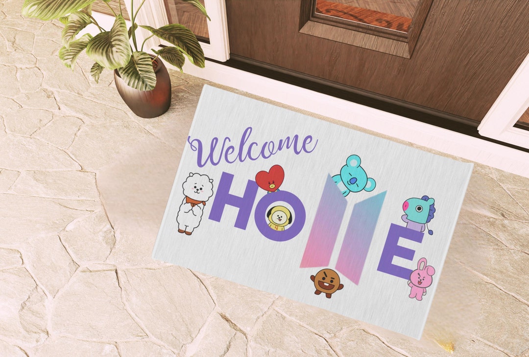 Welcome Home BTS Outdoor Rug Featuring BT21 Characters, Borahae, BTS ...