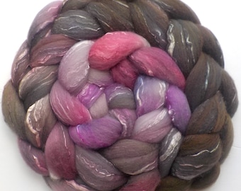 Roving Organic Polwarth and Bombyx Silk Handdyed Combed Top - Redbud Tree, 5.3 oz.