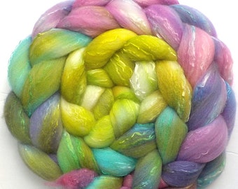 Roving Organic Polwarth and Bombyx Silk Handdyed Combed Top - Jack in the Pulpit, 5.3 oz.