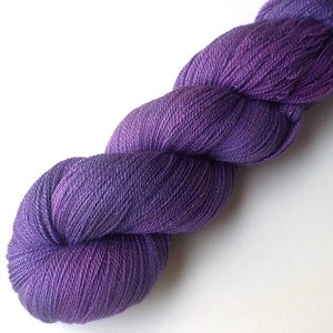 Hand Dyed Lace Yarn: Glimmering Merino Silk Stellina - Grape Soda