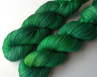 Hand Dyed Yarn Silk Merino 50/50 Silky Fingering Yarn - Emerald 435 yards