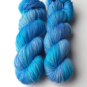 Hand Dyed Sport Weight Yarn: Blue Merino Nylon Blend, 328 Yards