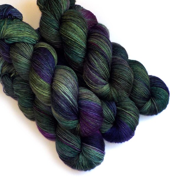 Sock Yarn Handdyed Merino Cashmere Nylon Yarn - Purple Pines, 430 yards