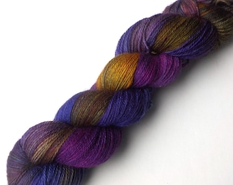 Hand Dyed Yarn Alpaca Silk Cashmere Yarn Sock Fingering, Dark Stonefruit