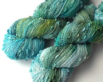 Slub Yarn Hand Dyed Sock Yarn Fingering - Seaside Spring