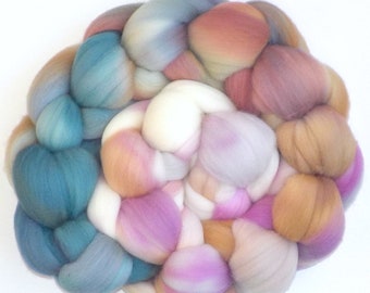 Rambouillet Hand Dyed Roving Combed Top Spinning Fiber - Easter Eggs, 5.3 oz.