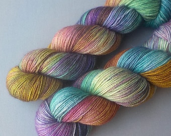 Hand Dyed Yarn Alpaca Silk Cashmere Yarn Sock Fingering, Sweet Dreams