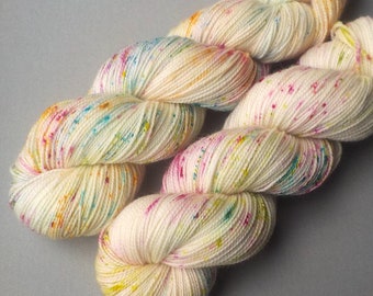 Hand Dyed Sock Yarn Superwash Merino Nylon Knitting Yarn - Birthday Cake Speckle  400 yards