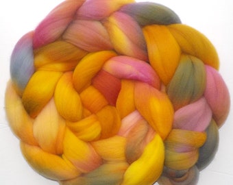 Rambouillet Hand Dyed Roving Combed Top Spinning Fiber - Cornucopia, 5.3 oz.