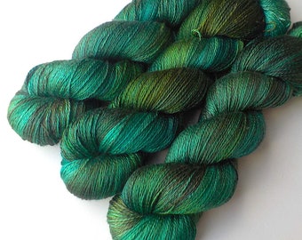 Hand Dyed Pure Silk Lace Yarn, Mossy Bank - 656 yards